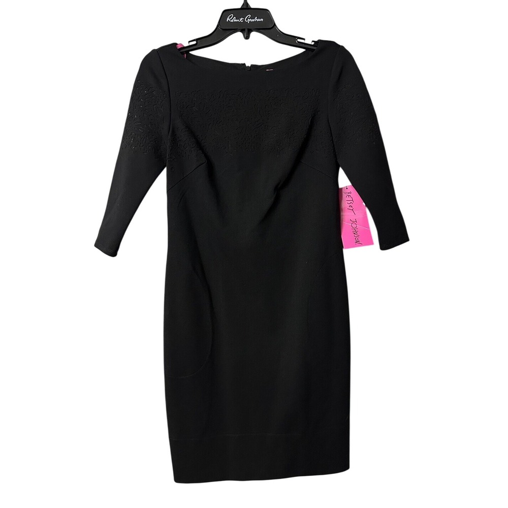 NWT Betsey Johnson Womens Lined Black Zipped Back 3/4 Sleeve Dress Size 2